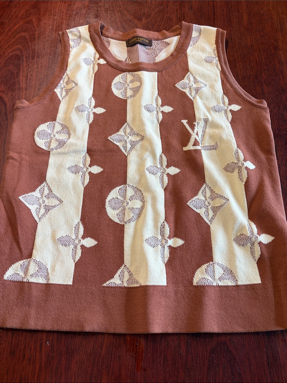 Louis Vuitton Brown & Cream Monogram Stripe Knit Tank